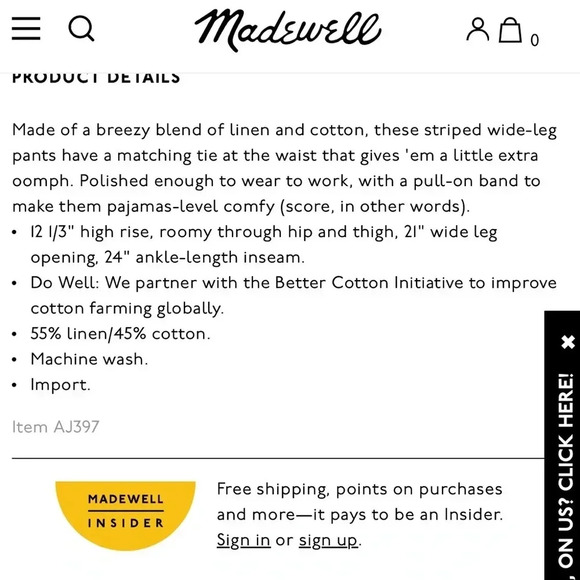 Madewell Tie-Waist Huston Pull-On Crop Pants in Stripe, Size Large - Picture 4 of 9